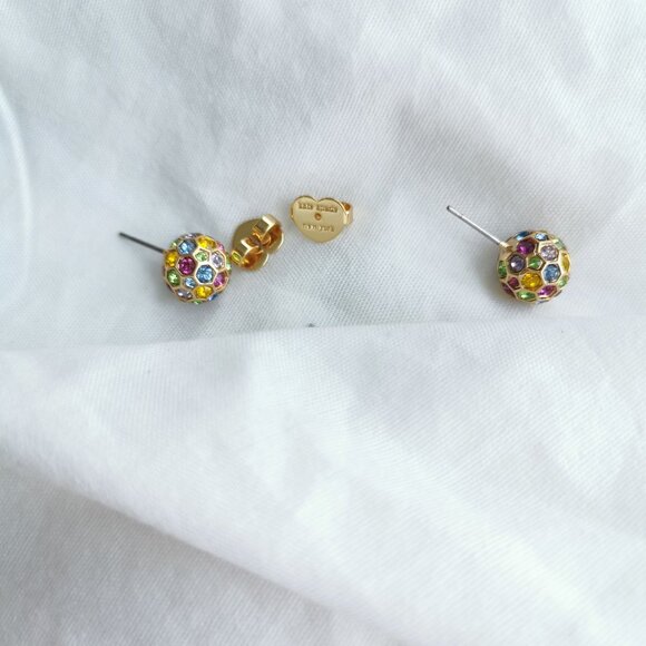 Kate Spade On The Ball Multi Color Gold Sphere Stud Earrings - Picture 3 of 4